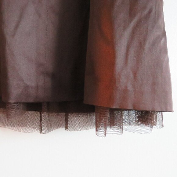 VINTAGE Y2K RW & CO Espresso Brown Satin Sweetheart Tulle Dress Goth - Size US 0 - Picture 11 of 15